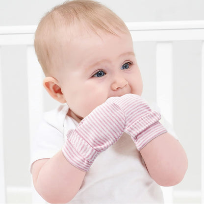 Newborn Baby No Scratch Mittens Stay On, 100% Cotton Breathable, Adjustable Infant Gloves for Baby