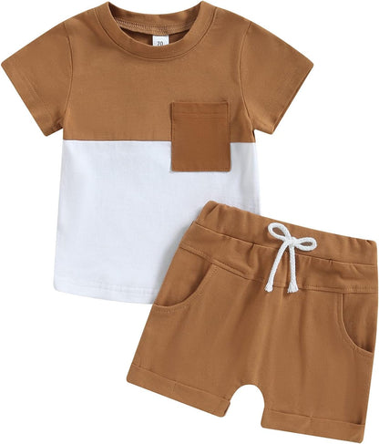 fhutpw Baby Toddler Boy Clothes Summer Outfits 6 12 18 24 Months Patchwork Short Sleeve T Shirt &