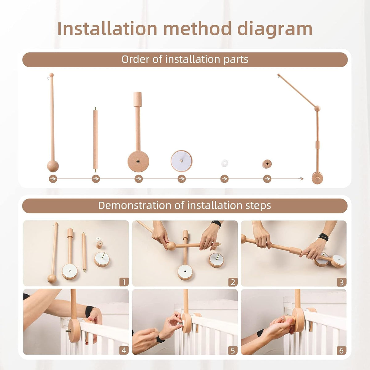 Baby Crib Mobile Arm - Wooden Baby Mobile Crib Holder 31 inch for Mobile Hanging Baby Crib