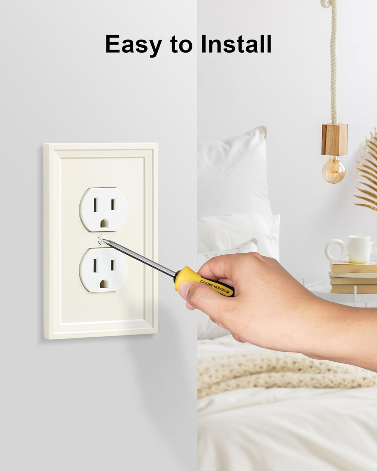 4-Pack Duplex Outlet Cover, Natural Bamboo Fiber Switch Plates and Outlet Covers, Light Almond