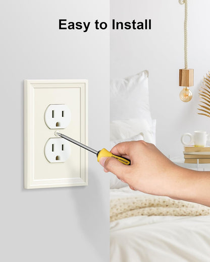 4-Pack Duplex Outlet Cover, Natural Bamboo Fiber Switch Plates and Outlet Covers, Light Almond