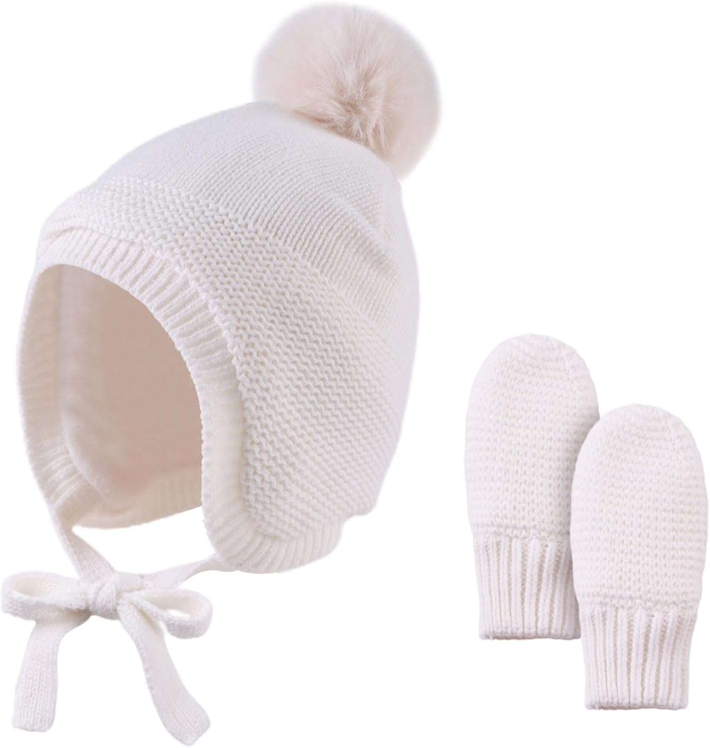 Basic Winter Baby Beanie Gloves Boys Girls Knitted Hat Pompom Kids Earflap Hats Warm Infant Toddler