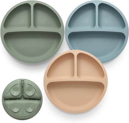 Toddler Plates 3 Pack, Divided Suction Plates for Baby, 100% Food Grade Silicone Baby Plates
