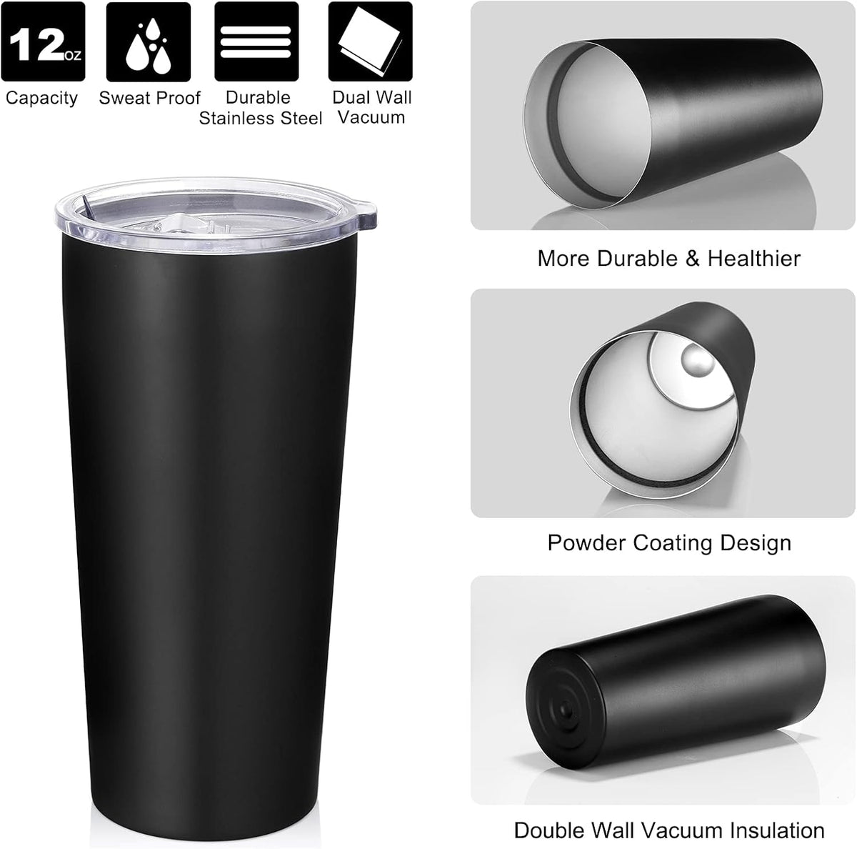 VEGOND 20oz Tumbler Bulk with Lid and Straw 12 Pack, Stainless Steel Vacuum Insulated Tumbler