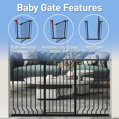 WAOWAO Extra Tall 40.55" Baby Gate 57.48-74.4" Wide Pressure Mounted Walk Through Swing Auto Close
