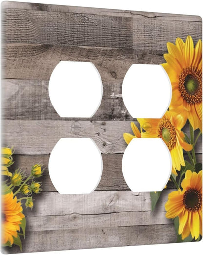 Sunflower Rustic Brown Gray Wood Outlet Covers 2 Gang Double Duplex Decorative Light Switch Covers