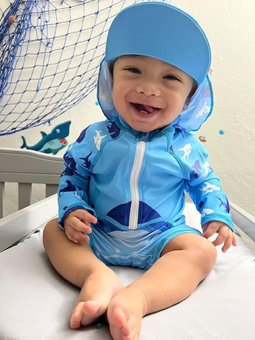 uideazone Baby Boys One Piece Swimsuit Long Sleeve UPF 50+ Rash Guard Bathing Suit Swimwear with