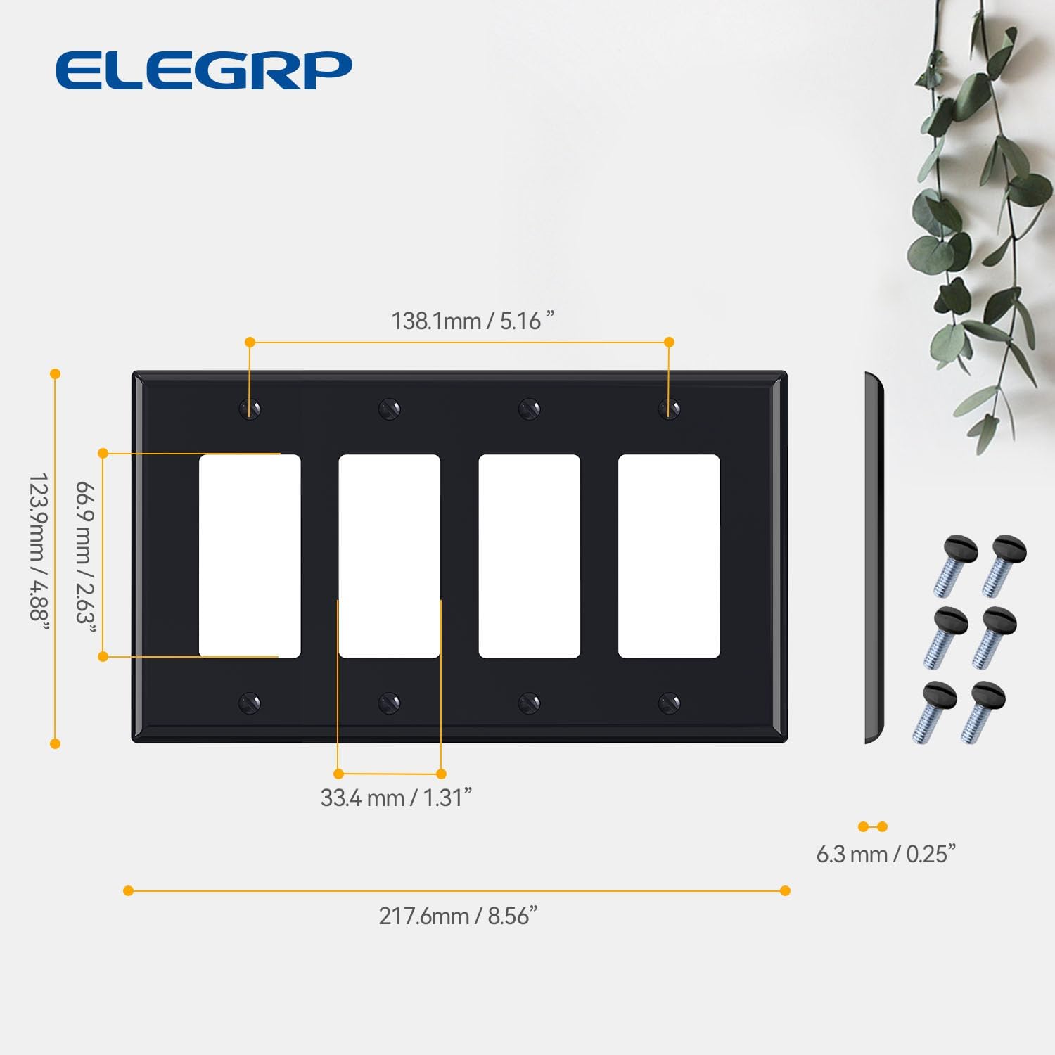 ELEGRP 4-Gang Decorative Wall Plates, Mid-Size 4.88" H x 8.57" L Unbreakable Thermoplastic