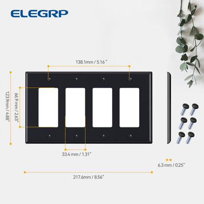ELEGRP 4-Gang Decorative Wall Plates, Mid-Size 4.88" H x 8.57" L Unbreakable Thermoplastic