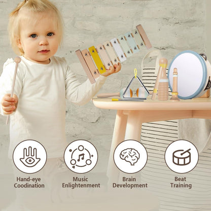 Baby Musical Instruments-Montessori Wooden Toys for Toddlers 1-3,Neutral Colors Percussion