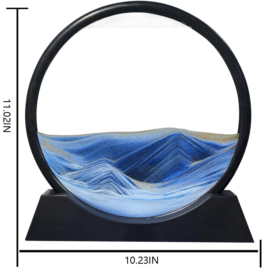 Aoderun Moving Sand Art Picture Round Glass 3D Deep Sea Sandscape in Motion Display Flowing Sand