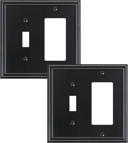 2-Pack Combo Toggle/Decorator Light Switch Cover Plate, Black Decorative Electrical Outlet Covers