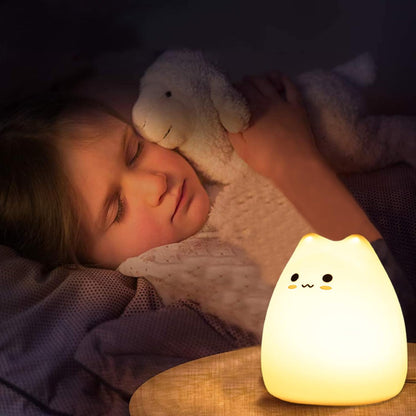 ZKLiLi Cat Night Light for Kids,Cute Night Lamp for Nursery,Squishy Silicone Cat Touch Lights