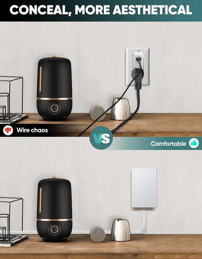 Outlet Concealer Power Strip-Outlet Cover Extender with 3AC Outlets-10ft Flat Plug Extension