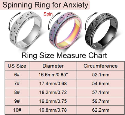 Anxiety Ring for Women Men, Titanium Stainless Steel Spinner Ring, 5 Colors, 6MM, Size 6-10, 3