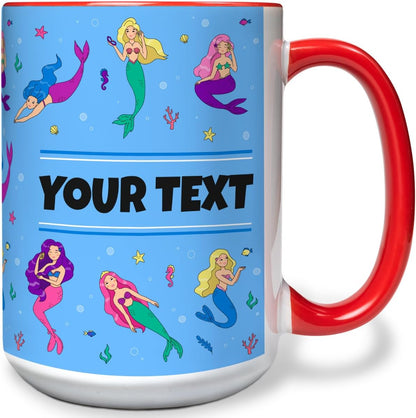 Personalized Mug for Kids - Mermaids - Custom Name/Text, Ceramic Hot Chocolate/Cocoa/Coffee Cup for
