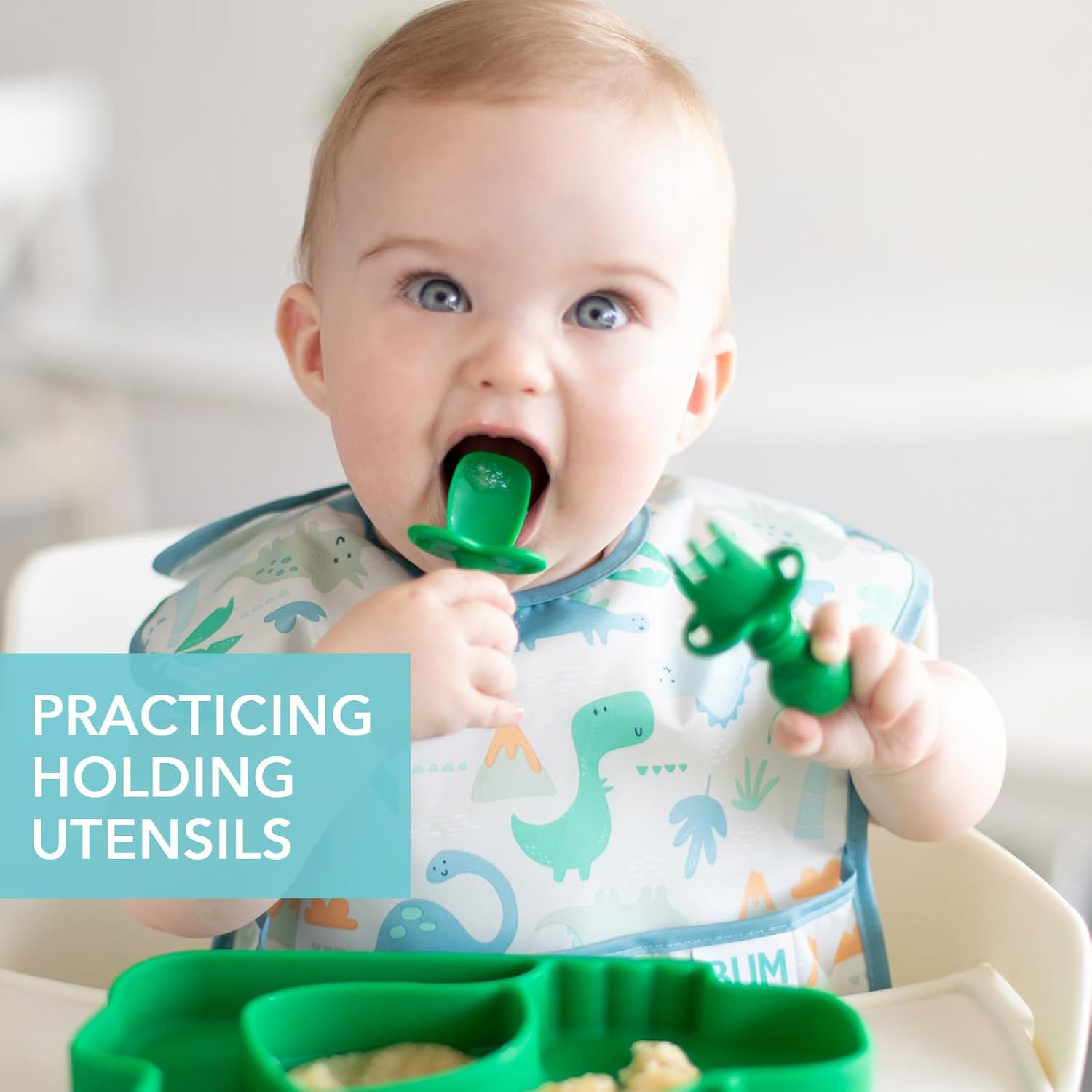 Bumkins Baby Utensils Set, Chewtensils Silicone Spoons for Dipping, Self-Feeding, Baby Led Weaning