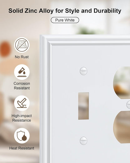 2-Pack Combo Toggle/Duplex Light Switch Cover Plate, Pure White Wall Outlet Cover Plate, Decorative