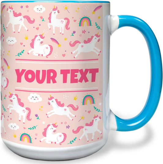 Personalized Mug for Kids - Pink Unicorn - Custom Name/Text, Ceramic Hot Chocolate/Cocoa/Coffee Cup