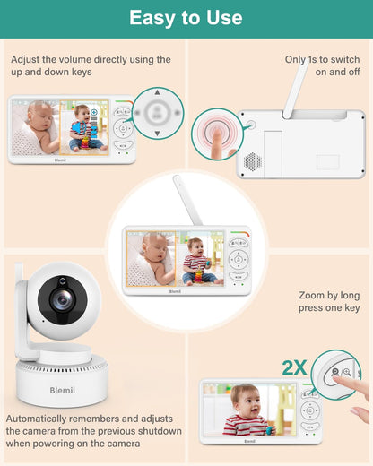 6" Baby Monitor with 2 Cameras 4000mAh Battery Upgrade Split Screen Video Baby Monitor No WiFi