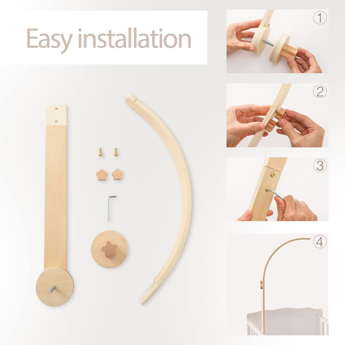 Baby Crib Mobile Arm - Wooden Baby Mobile Crib Holder for Hanging Baby Crib Attachment for Nursery