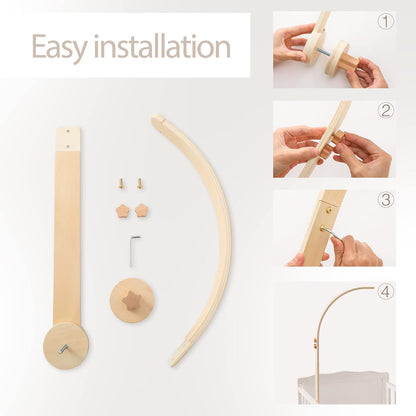 Baby Crib Mobile Arm - Wooden Baby Mobile Crib Holder for Hanging Baby Crib Attachment for Nursery