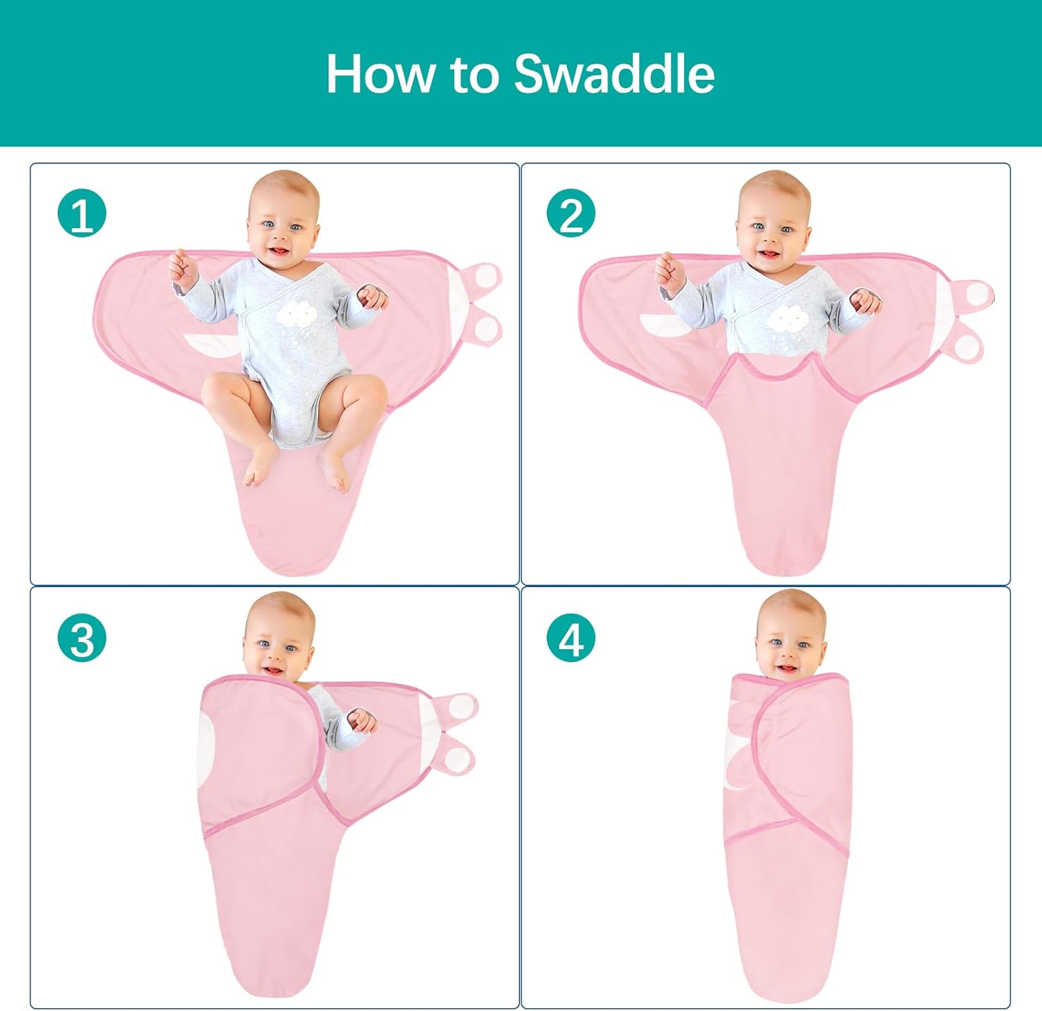 Biloban Baby Swaddles 0-3 Months for Girls, Cotton Swaddle Blanket, Newborn Essentials, Pink &