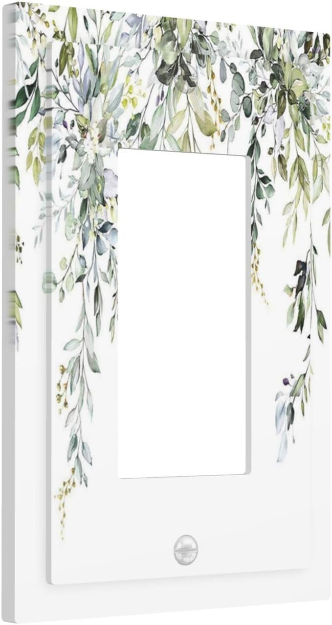 Decorative Outlet Covers Boho Farmhouse Flower Leaf Sage Green 1 Gang Single Rocker Light Switch
