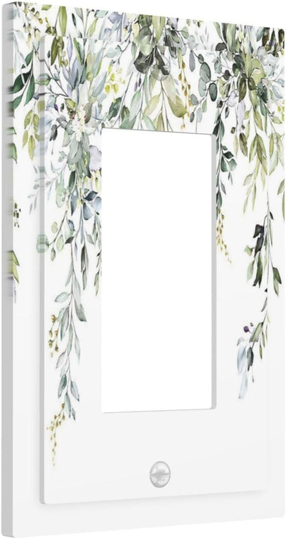 Decorative Outlet Covers Boho Farmhouse Flower Leaf Sage Green 1 Gang Single Rocker Light Switch