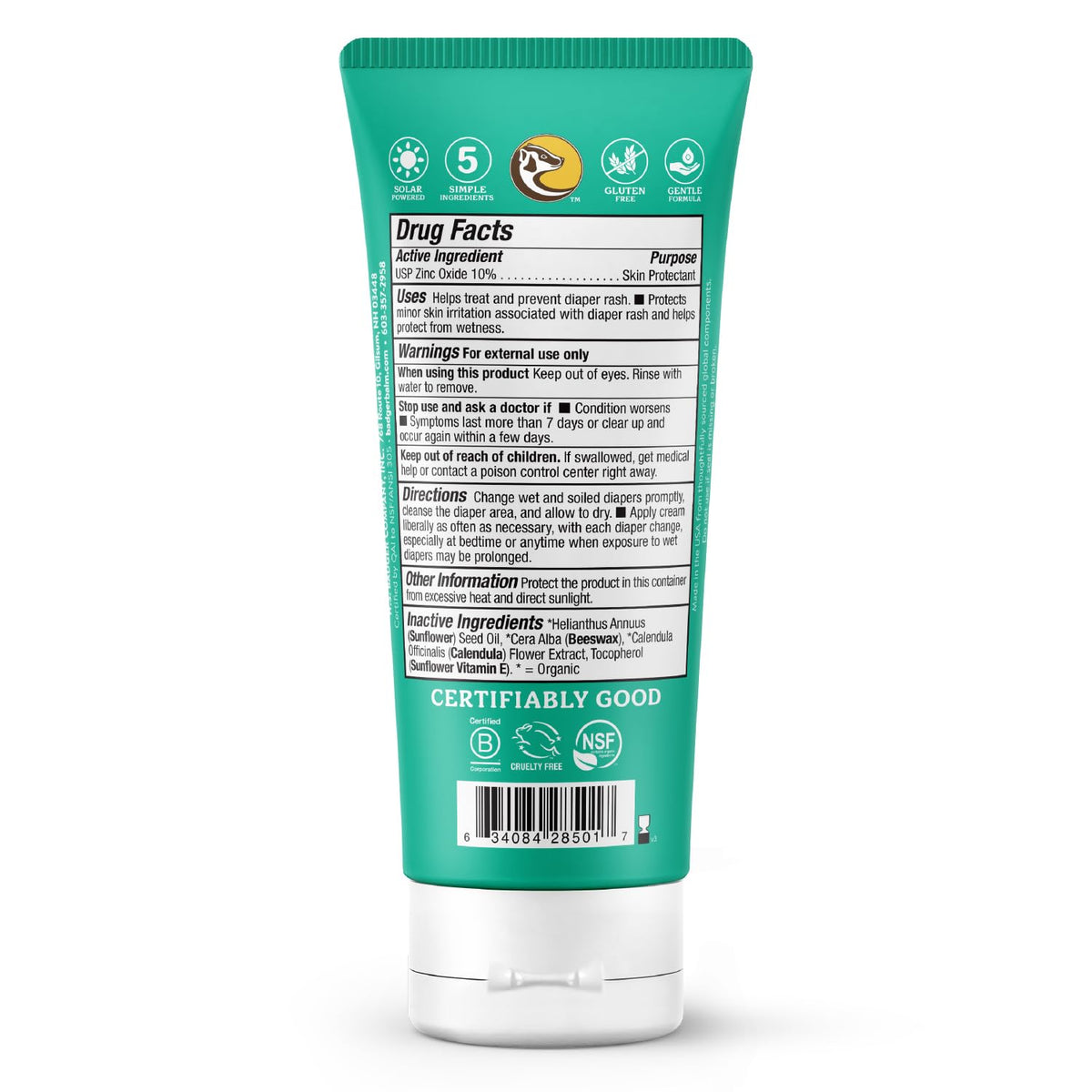 Badger Diaper Cream, 99% Organic Diaper Rash Cream for Baby, Zinc Oxide Ointment w/Soothing