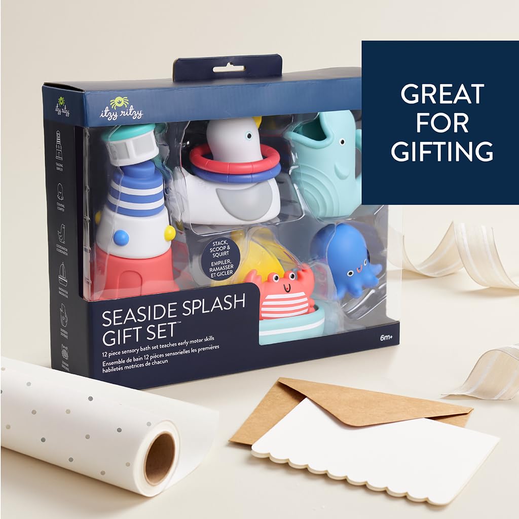 Itzy Ritzy Bathtime Gift Set, 12-Piece Baby Bath Toys, 6+ Months (Nautical)