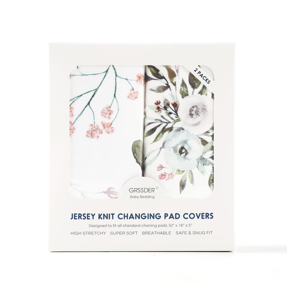 Stretch Ultra Soft Jersey Knit Changing Pad Cover Set 2 Pack, Change Table Pad Covers Fit 32"/34" x