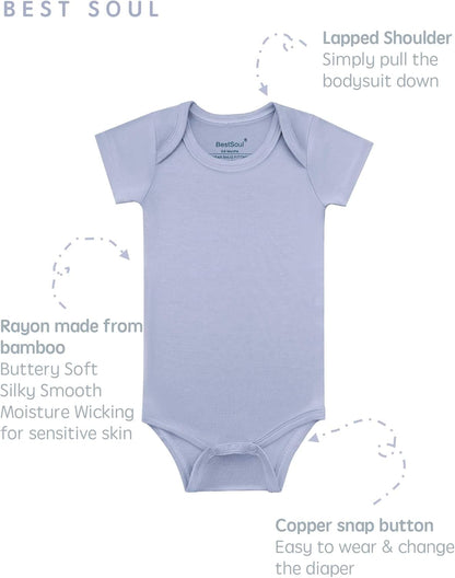 Baby Short Sleeve Solid Bodysuit - Super Soft Rayon made from Bamboo - Newborn Infant Toddler Boy