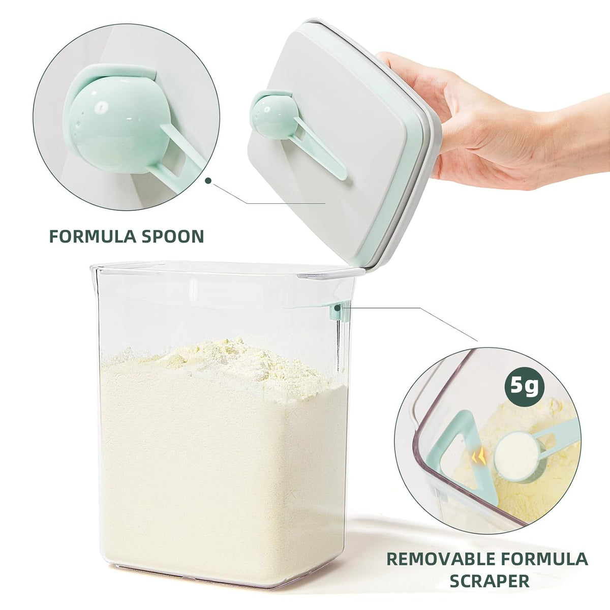 Baby Milk Powder Container - 2300ml Air Tight Formula Dispenser with Spoon and Scraper, BPA-Free