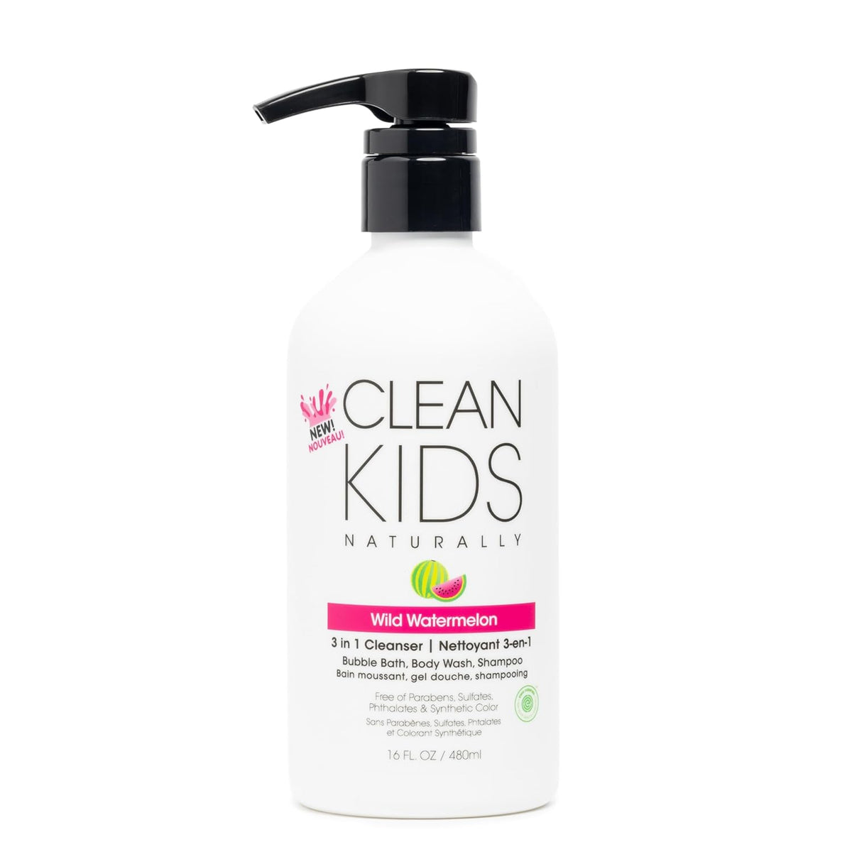 Gabriel Cosmetics Clean Kids Naturally Wild Watermelon 3-in-1 Shampoo, Cleanser & Bubble Bath (16