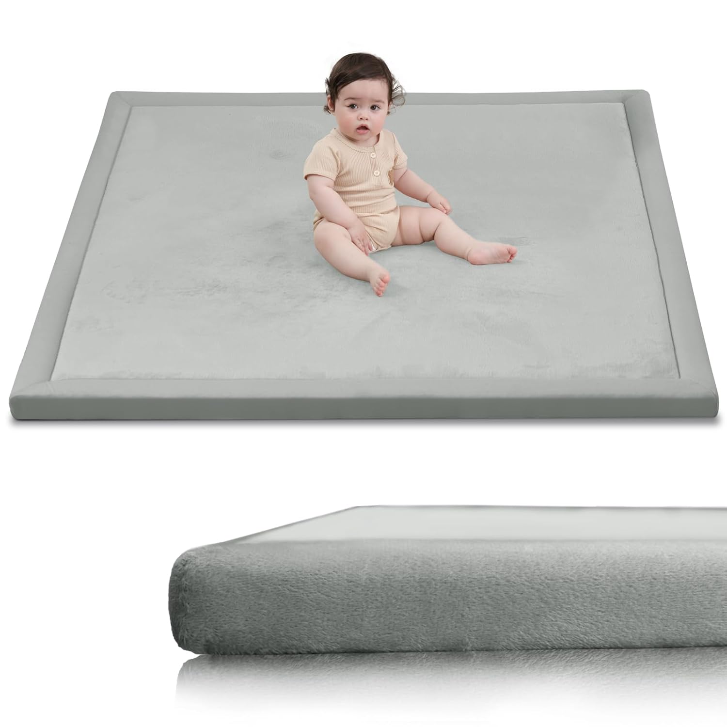 Baby Play Mat for Floor,1.3" Thick Elasti-Foam 50x50 Playpen Mat for Toddlers Infant