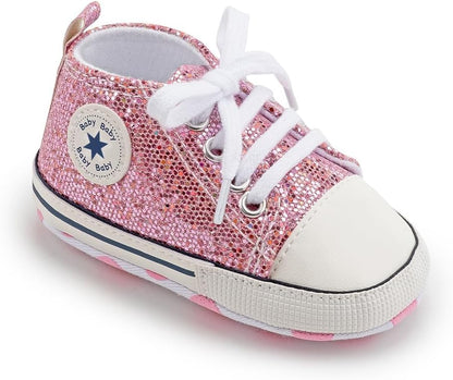 Unisex Baby Girls Boys Canvas High-top Shoes, Newborn Infant Anti-Slip Soft Sole Frist Walking