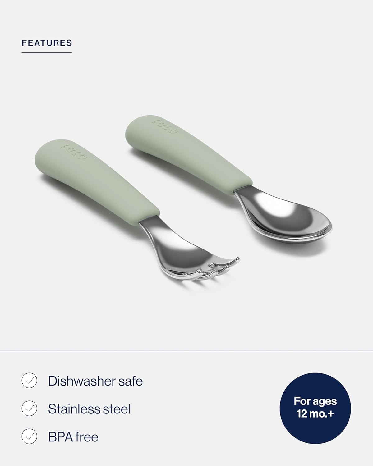 Lalo Utensils - Toddler Fork and Spoon Set - Stainless Steel and Silicone Ergonomic Toddler