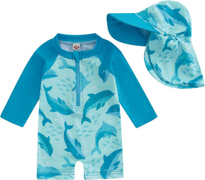 Hnyenmcko Baby/Toddler Boy Rash Guard Swimsuit Long Sleeve One Piece Zipper Swimwear Sunsuit Infant
