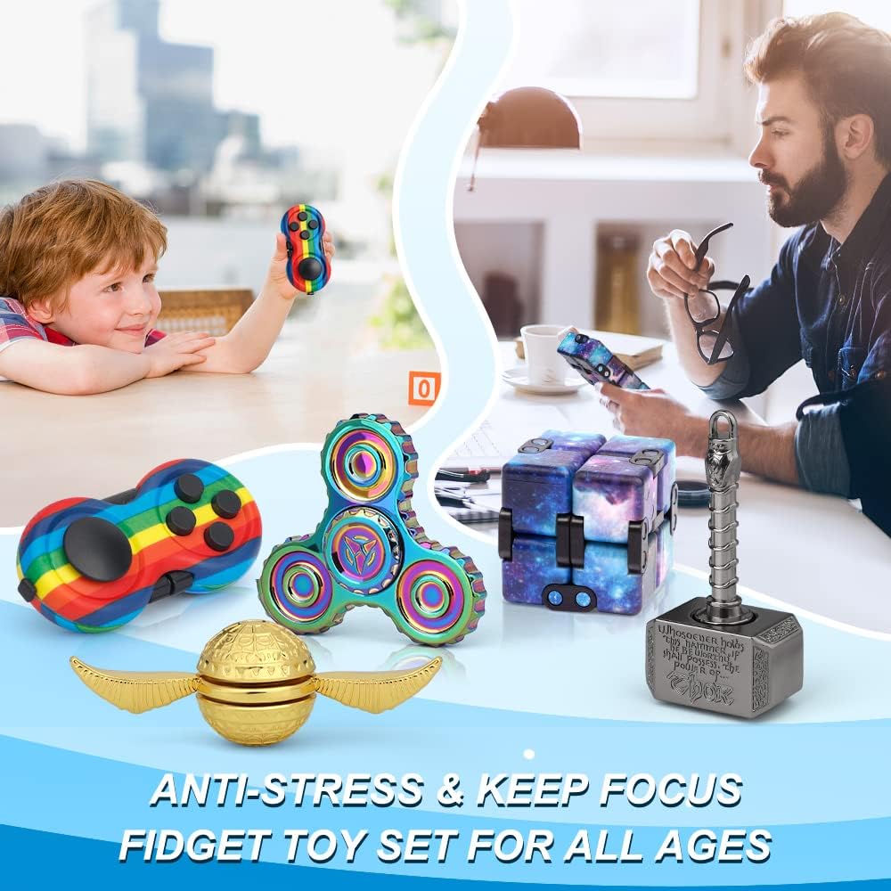 Cool Fidget Toys Set for Kids Adults, Wizard Fidget Spinner, Hammer Finger Hand Spinner, Infinity