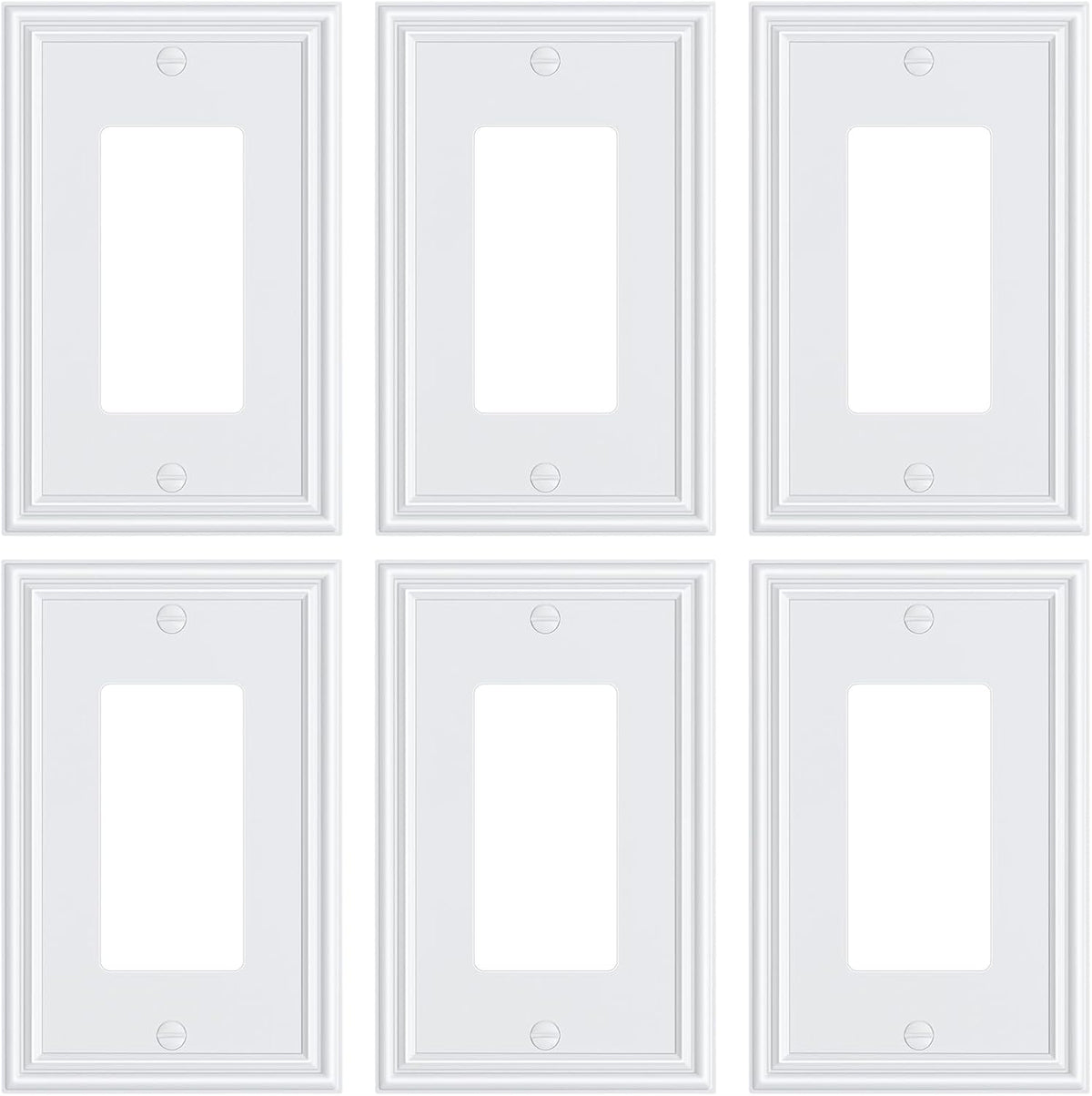 6-Pack Decorator Outlet Cover Plate, White Decorative Switch Plates and Outlet Covers, Durable Zinc