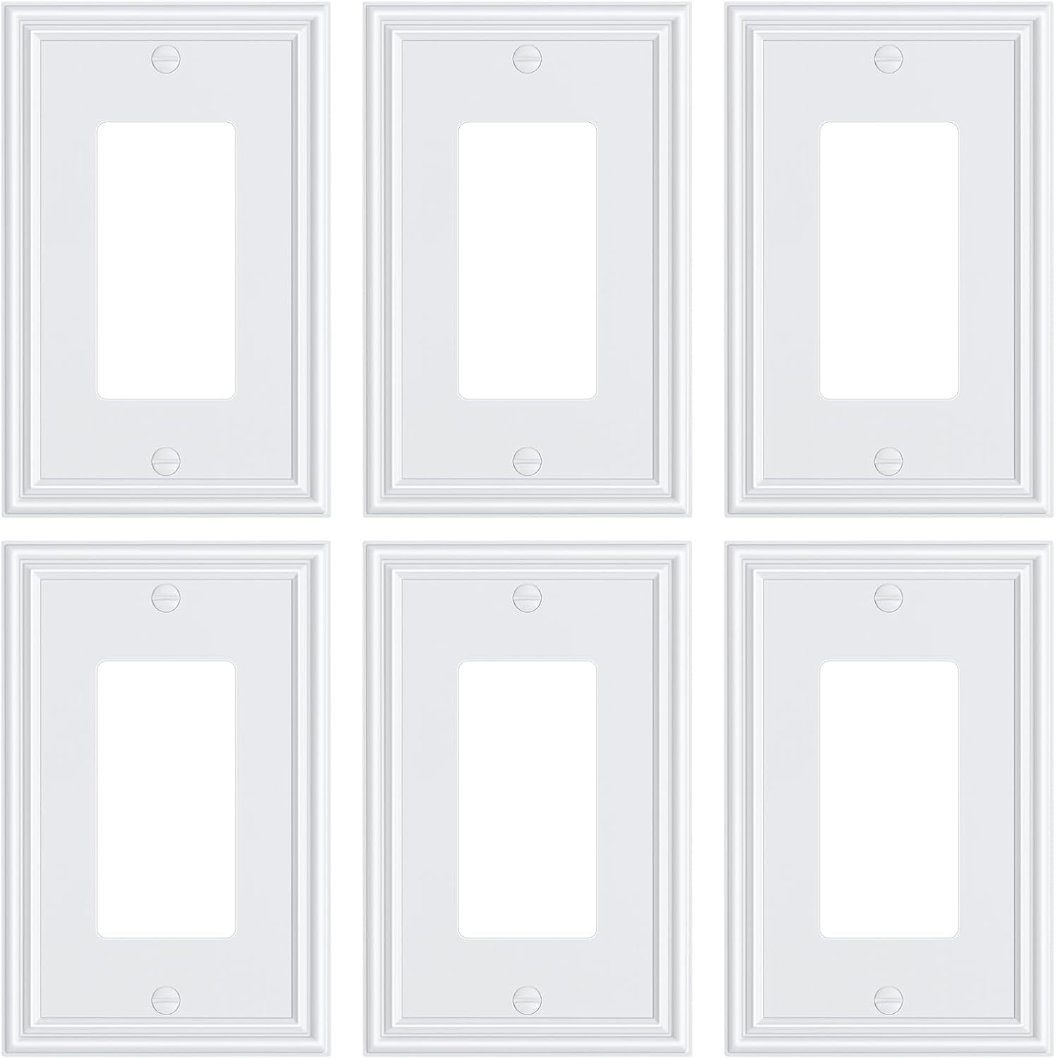 6-Pack Decorator Outlet Cover Plate, White Decorative Switch Plates and Outlet Covers, Durable Zinc