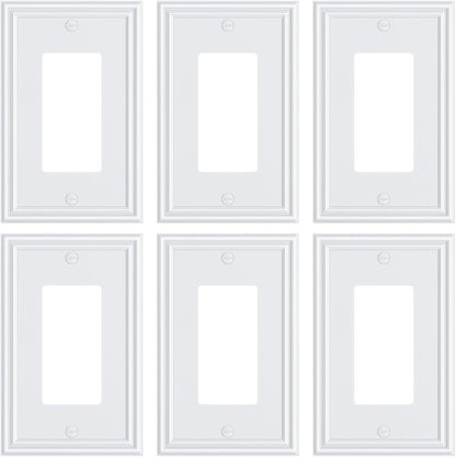 6-Pack Decorator Outlet Cover Plate, White Decorative Switch Plates and Outlet Covers, Durable Zinc