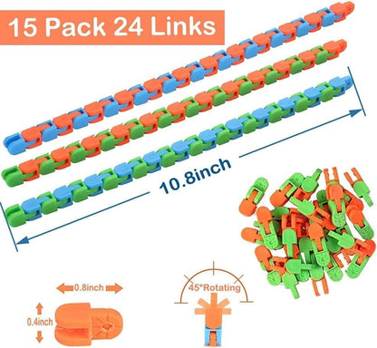 96pcs Random 24 Links Wacky Tracks Snap and Click Fidget Toys, Finger Sensory Toys, Snake Puzzles