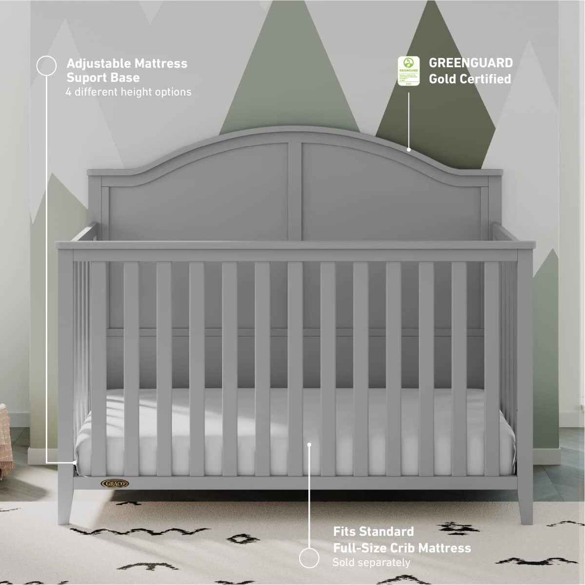 Graco Wilfred 5-in-1 Convertible Crib (Pebble Gray) – GREENGUARD Gold Certified, Converts to