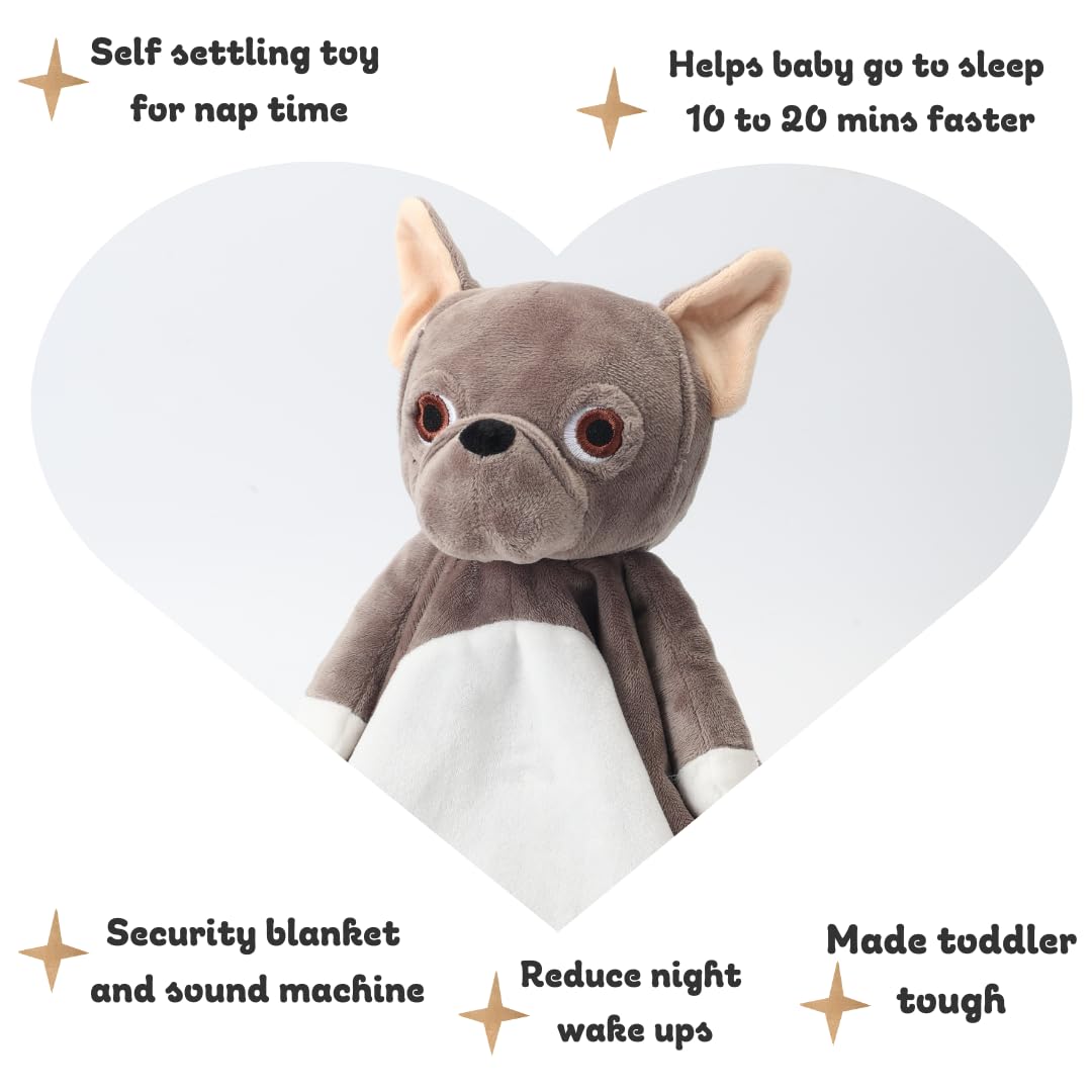 Love By Emi Baby Music Lovey Brown Bulldog, Baby Sleep Soother for Crib & Cuddle Bedtime, White