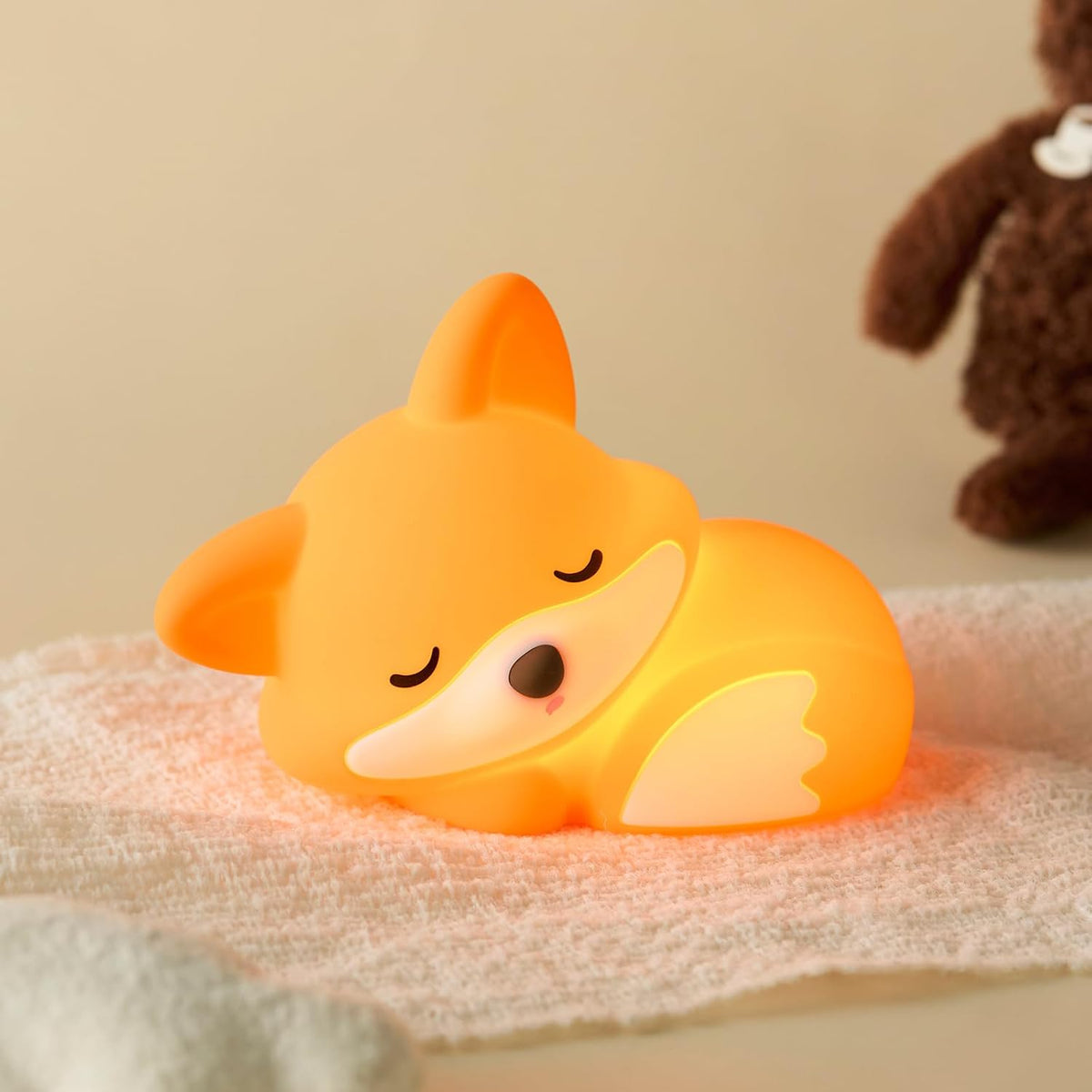 ATSUI Fox Night Light, LED Squishy Novelty Animal Lamp, Food Grade Silicone, 2 Level Dimmable