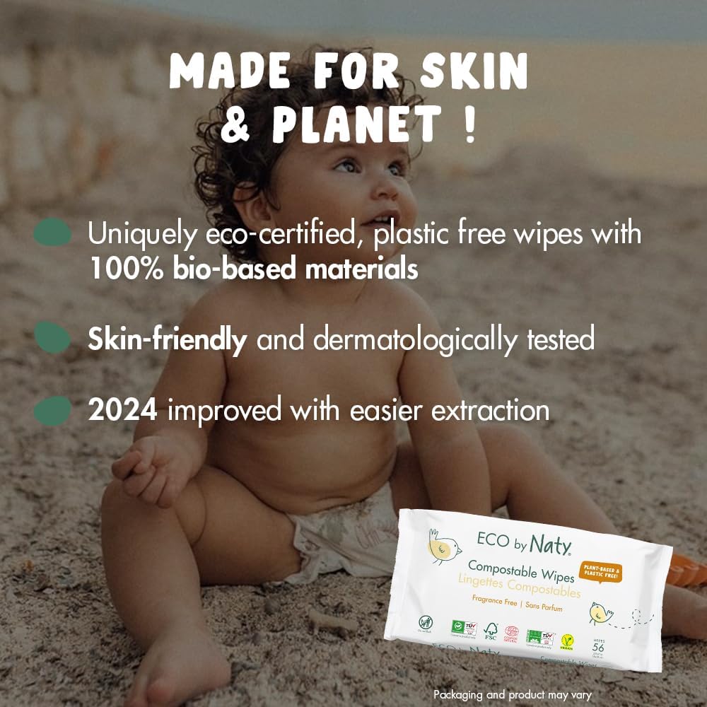 Eco by Naty Baby Wipes Unscented - 100% Compostable and Plant-Based Wipes, Good for Babies and