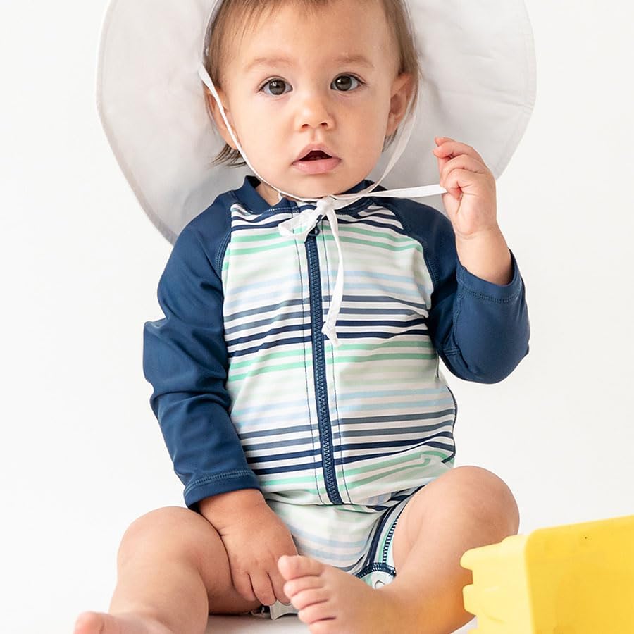 RUGGEDBUTTS Baby/Toddler Boy Swimsuit, One Piece Zipper Rash Guard Sunsuit with UPF 50+ Sun