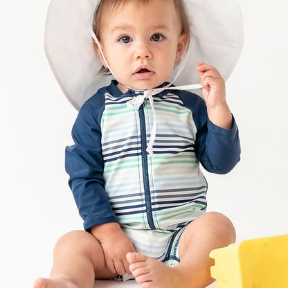 RUGGEDBUTTS Baby/Toddler Boy Swimsuit, One Piece Zipper Rash Guard Sunsuit with UPF 50+ Sun